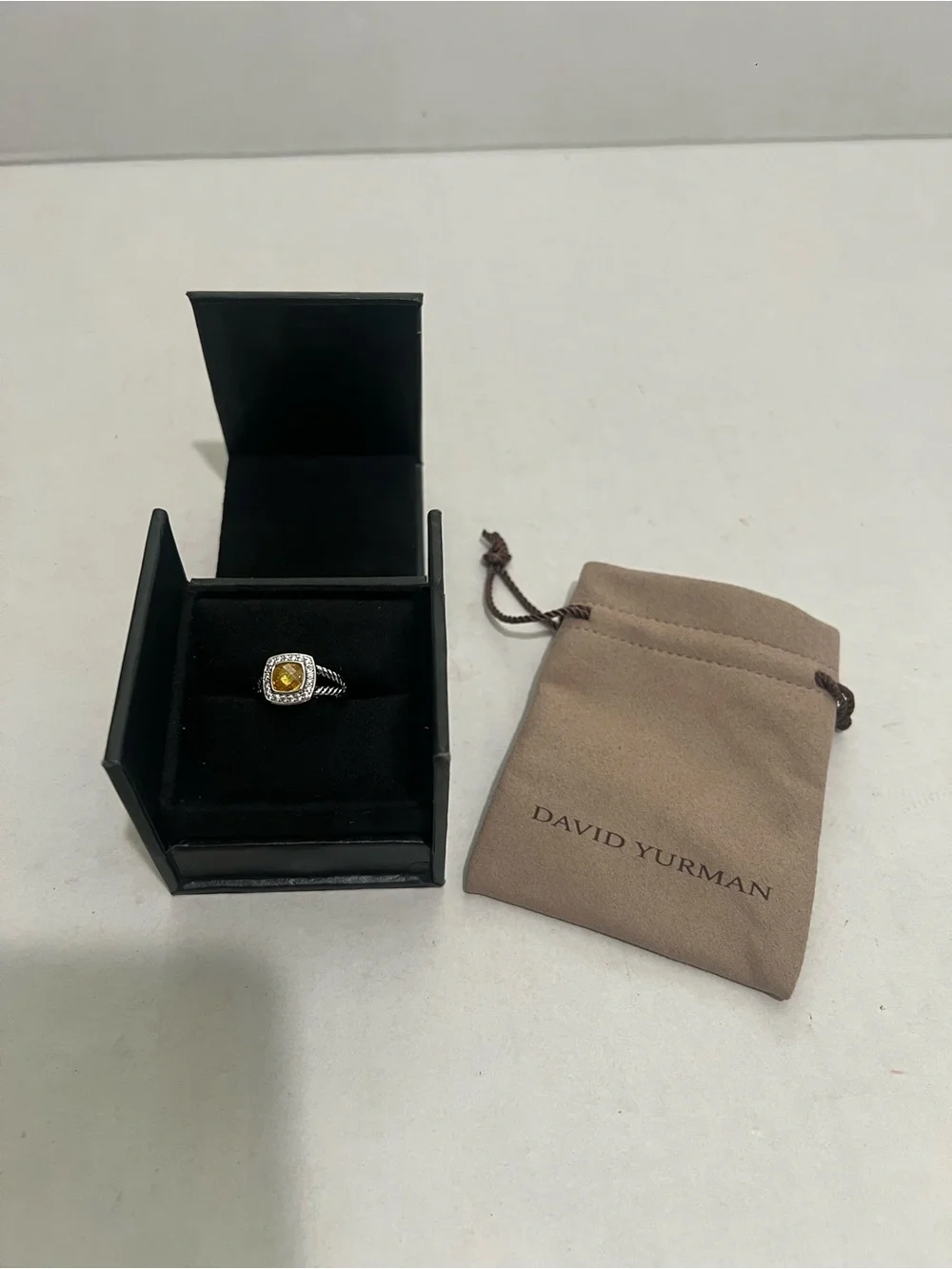 David Yurman Petite Albion Ring with Citrine and Diamonds Size 7
